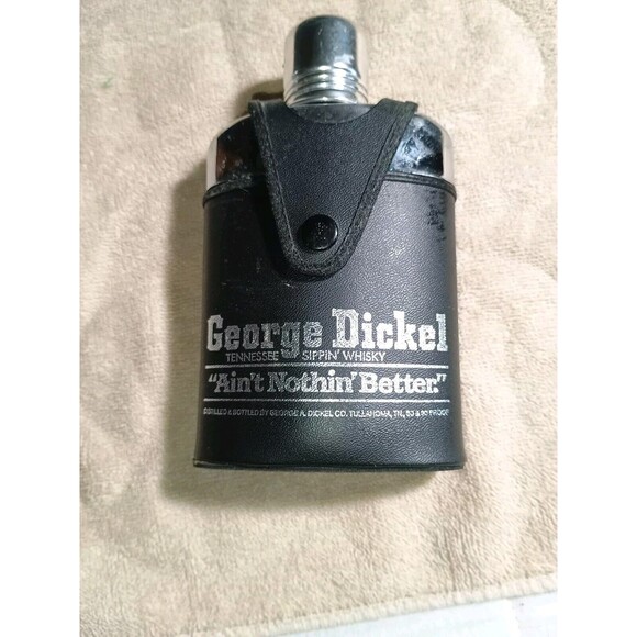 George Dickel Tennessee Whisky Leather Wrapped Glass Flask "Ain't Nothin Better" - Picture 1 of 7